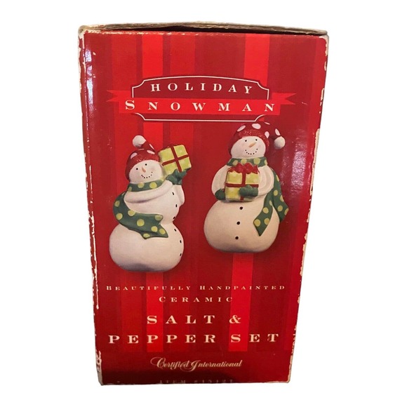 Holiday Snowman Ceramic Salt and Pepper Set - BRAND NEW IN BOX -‎ Hand Painted - Picture 2 of 4